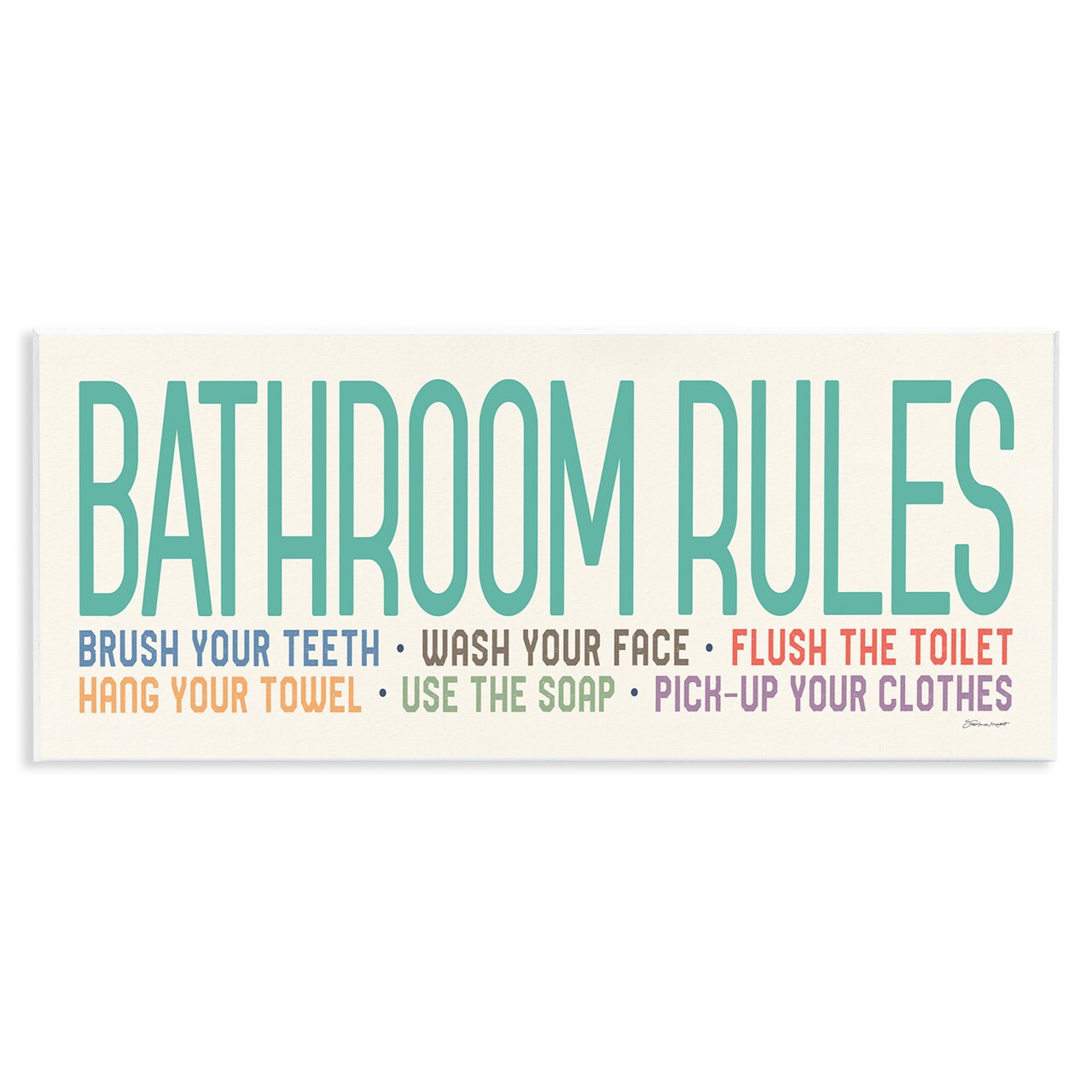 Stupell Industries Bathroom Rules with Teal Text Wall Plaque Art